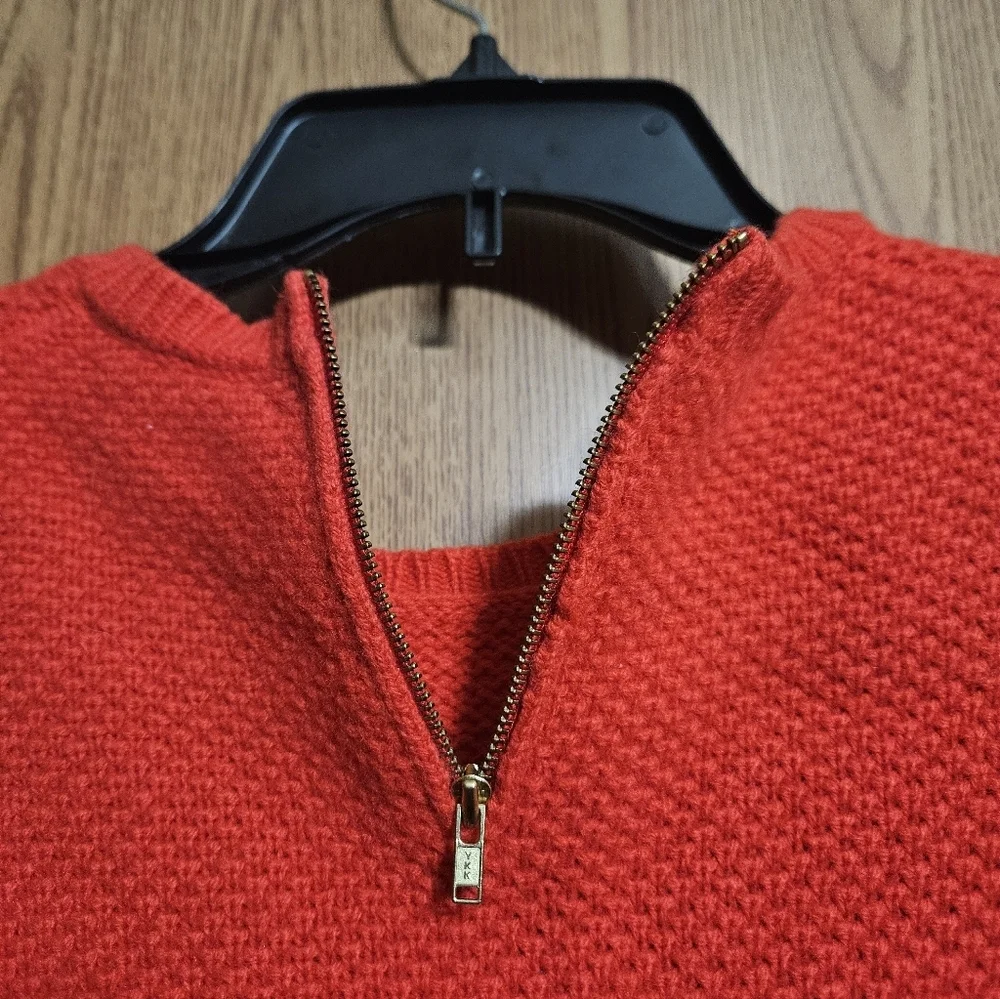 J.Crew Red Lambswool Long Sleeve Crew Neck Sweater Blue Shirttail Zipper!